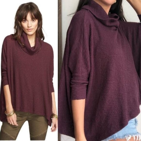 Free People Open Back Purple Turtleneck Cowl Sweater Oversized Size Small Boho S - Picture 3 of 16